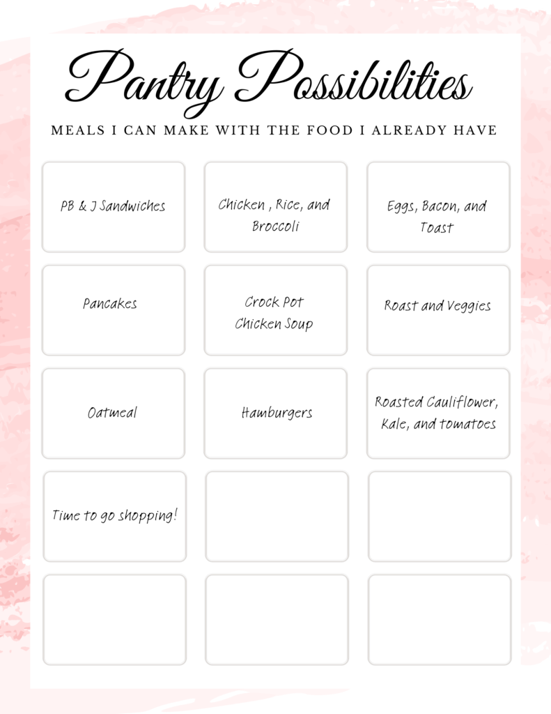 Frugal Meal Planning Printable PDF - Pantry Possibilities 