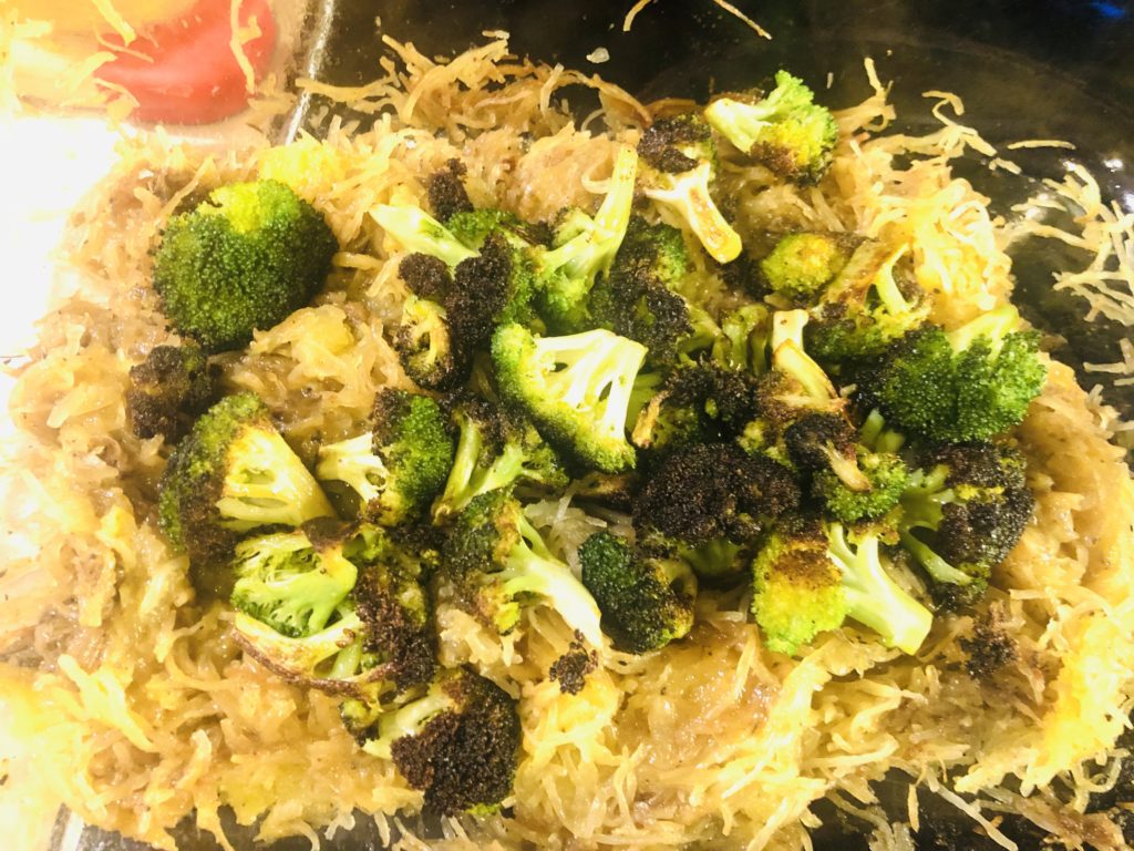 Broccoli added to Dr. Berg's Keto  Baked Spaghetti Squash 